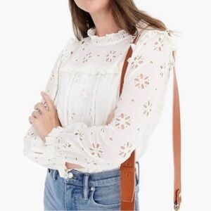 SOLD- J.Crew White Eyelet Blouse with Ruffle Trim